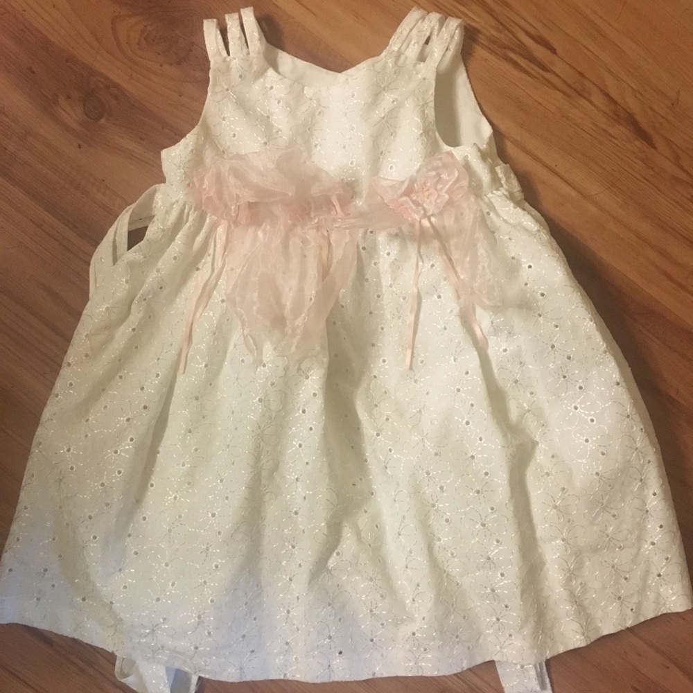 24M White Bonnie Baby dress with pink bows & sash